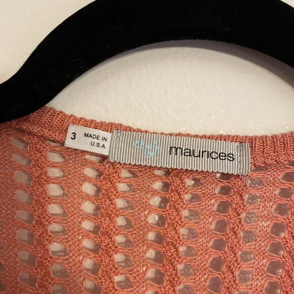 Maurices Women Sz 3 Orange Crochet Open Knit Boho Open Front Cardigan Vest - Picture 6 of 9